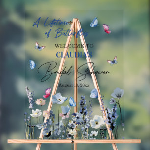 Blaue Glockenwildblumen Brautparty Willkommen Acrylschild