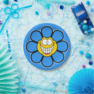 Blaue glückliche Blumen-Schrauben-Grafiken Pappteller