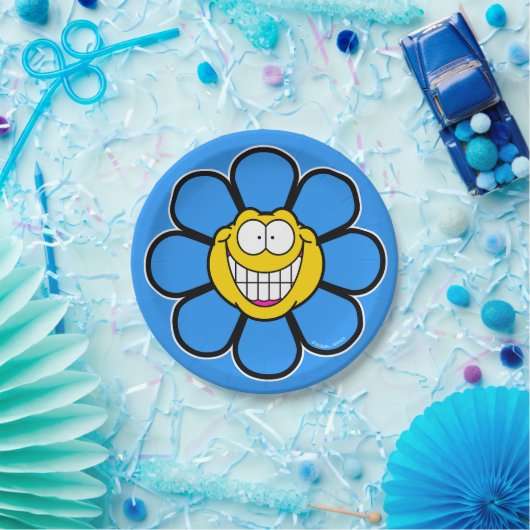 Blaue glückliche Blumen-Schrauben-Grafiken Pappteller (Party)