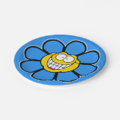 Blaue glückliche Blumen-Schrauben-Grafiken Pappteller (Schrägansicht)