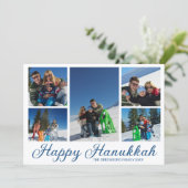 Blaue glückliche Chanukka-Familienfoto-Collage Feiertagskarte (Stehend Vorderseite)
