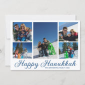 Blaue glückliche Chanukka-Familienfoto-Collage Feiertagskarte (Vorderseite)
