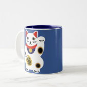 Blaue glückliche Katzen-Tasse Zweifarbige Tasse (Vorderseite Links)