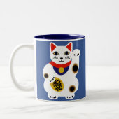Blaue glückliche Katzen-Tasse Zweifarbige Tasse (Links)