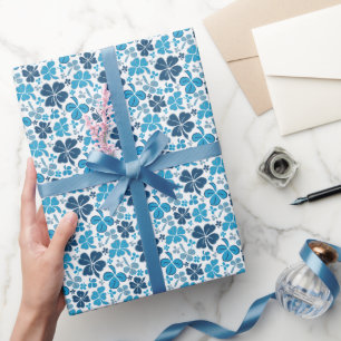 Blaue Glücks-Kleeblätter St. Patrick`s Tag Geschenkpapier