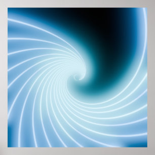 Blaue glühende Neon-Linienkunstwelle Poster
