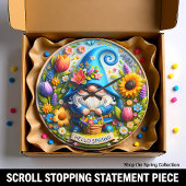 Blaue Gnome Hallo Frühling Große Wanduhr