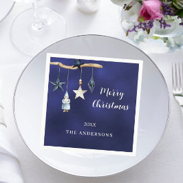 Blaue Gnome-Sterne Weihnachts-Party Serviette
