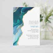 Blaue Gold-Achat-Bar- oder Bar-Rezeptions-Einlage Einladung (Stehend Vorderseite)