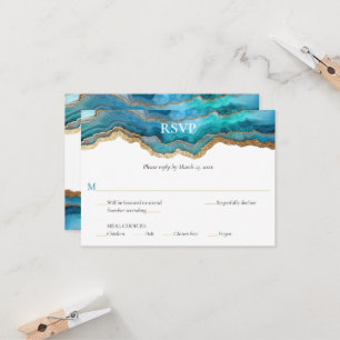 Blaue Gold-Achat-Bar- oder Bat-Mizwa-Antwort RSVP Einladung