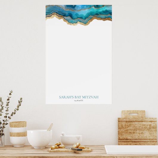Blaue Gold-Achat-Bar- oder Bat-Mizwa-Einladung Poster (Küche)