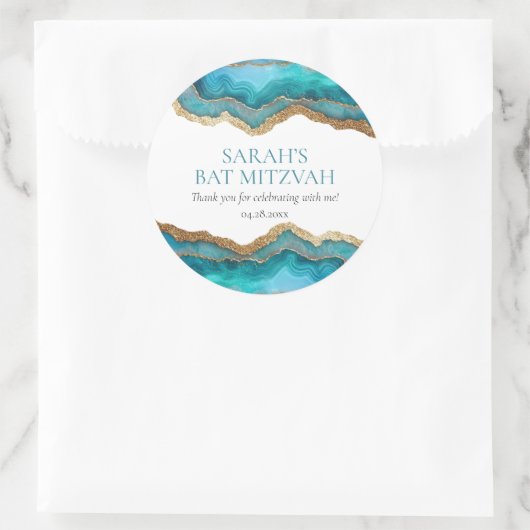 Blaue Gold-Achat Bar oder Bat Mizwa Runder Aufkleber (Tasche)