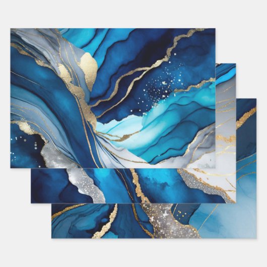 Blaue Gold-Achat-Marmor-Glitzer-Abstraktdesign Geschenkpapier Set (Set)