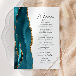 Blaue Gold-Achat Moderne Schrift Hochzeit Menükarte