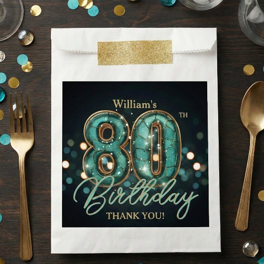Blaue Gold-Achat-Stein-Mosaik zum 80. Geburtstag Geschenktütchen