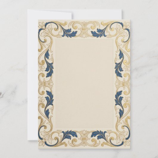 Blaue Gold Barock-Einladung Einladung (Vorderseite)