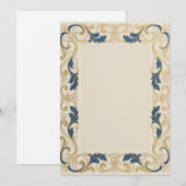 Blaue Gold Barock-Einladung Einladung (Vorne/Hinten)