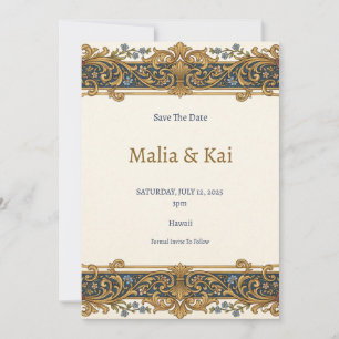 Blaue Gold Barock Save the Date Karte