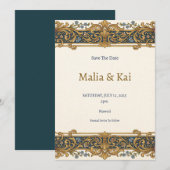 Blaue Gold Barock Save the Date Karte (Vorne/Hinten)