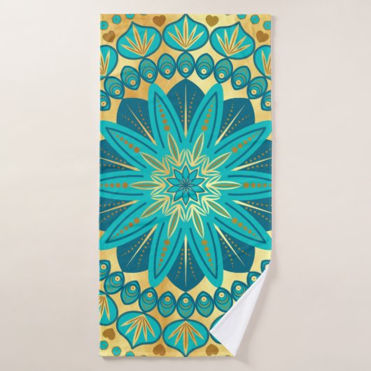 Blaue Gold-Blumen-Mandala Badehandtuch (Badehandtuch)