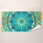 Blaue Gold-Blumen-Mandala Badehandtuch (Badehandtuch)