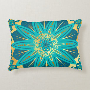 Blaue Gold-Blumen-Mandala Dekokissen