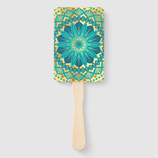 Blaue Gold-Blumen-Mandala Fächer (Vorderseite)