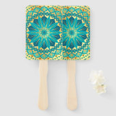 Blaue Gold-Blumen-Mandala Fächer (Vorne und Hinten)
