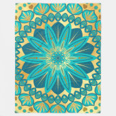 Blaue Gold-Blumen-Mandala Fleecedecke (Vorderseite)