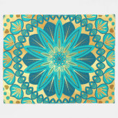 Blaue Gold-Blumen-Mandala Fleecedecke (Vorderseite (Horizontal))