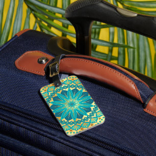 Blaue Gold-Blumen-Mandala Gepäckanhänger