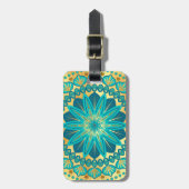 Blaue Gold-Blumen-Mandala Gepäckanhänger (Vorderseite vertikal)