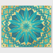 Blaue Gold-Blumen-Mandala Geschenkpapier (Flach)