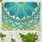 Blaue Gold-Blumen-Mandala Geschirrtuch (Gefaltet)