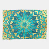 Blaue Gold-Blumen-Mandala Geschirrtuch (Horizontal)
