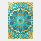 Blaue Gold-Blumen-Mandala Geschirrtuch (Vertikal)
