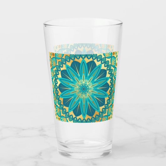 Blaue Gold-Blumen-Mandala Glas (Rückseite)