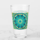 Blaue Gold-Blumen-Mandala Glas (Vorderseite)