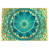 Blaue Gold-Blumen-Mandala Große Geschenktüte (Vorderseite)