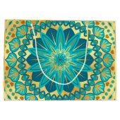 Blaue Gold-Blumen-Mandala Große Geschenktüte (Rückseite)