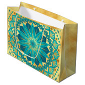 Blaue Gold-Blumen-Mandala Große Geschenktüte (Vorderseite Schrägansicht)