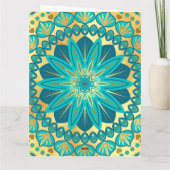 Blaue Gold-Blumen-Mandala Karte (Rückseite)