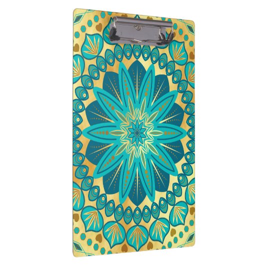 Blaue Gold-Blumen-Mandala Klemmbrett (Rechts)