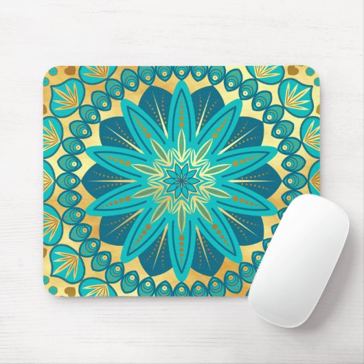 Blaue Gold-Blumen-Mandala Mousepad (Mit Mouse)