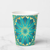Blaue Gold-Blumen-Mandala Pappbecher (Rückseite)