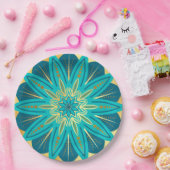 Blaue Gold-Blumen-Mandala Pappteller (Party)