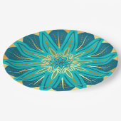 Blaue Gold-Blumen-Mandala Pappteller (Schrägansicht)