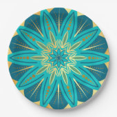 Blaue Gold-Blumen-Mandala Pappteller (Vorderseite)