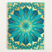 Blaue Gold-Blumen-Mandala Planer (Vorderseite)