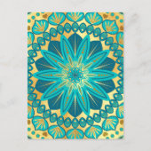 Blaue Gold-Blumen-Mandala Postkarte (Vorderseite)